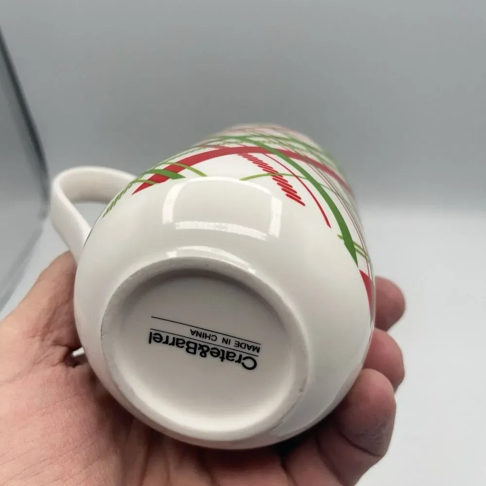 Crate & Barrel Red & Green Plaid Christmas Holiday Cups Mugs ~ Set of 2